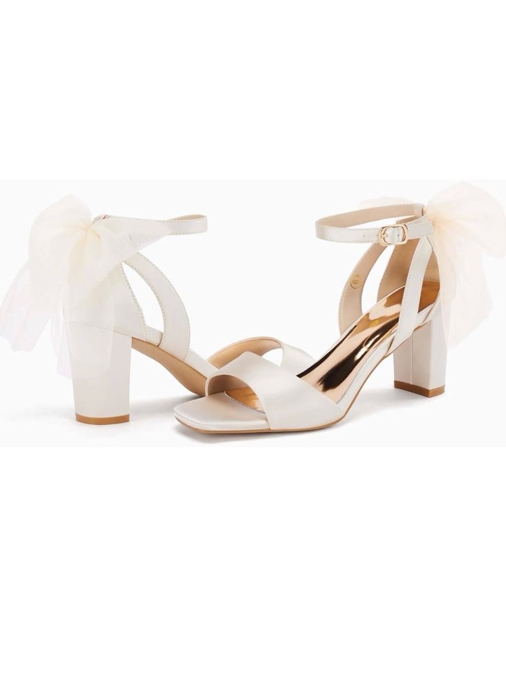 Brand new! Ivory Ankle-Strap Block Heel Sandals with White Tulle Bow- Size: 9